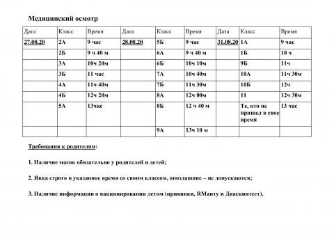 Расписание медосмотра (школа)